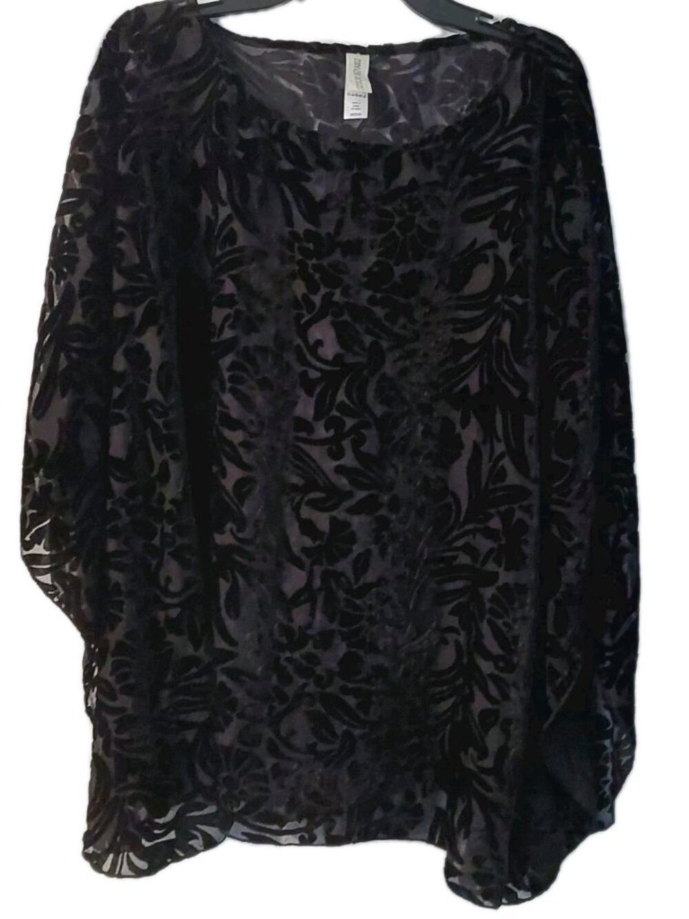Endless Designs Womens Shirt Size Medium Sheer Black Velvet Burnout